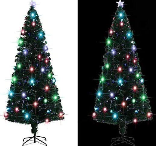 vidaXL Albero di Natale Artificiale con Supporto Luci LED e Fibra di Vetro Folto Realistic...