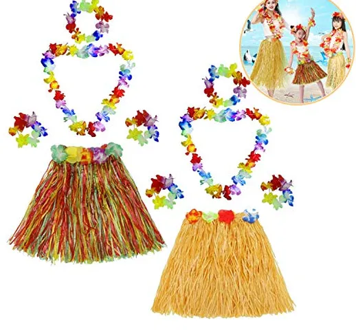 Funny House 2 Set Hawaiano Vestito Gonna di Hula Erba Set Compreso Elastico Fiore Erba Bra...