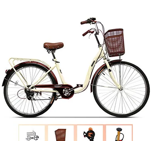 Ti-Fa 26 Pollici Bicicletta da Donna Alluminio Cruiser Bike 6 Marce Cambio V Freni City Li...