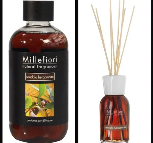 Set risparmio legno di sandalo bergamotto Millefiori Milano (100ml diffusore + 500 ml bott...