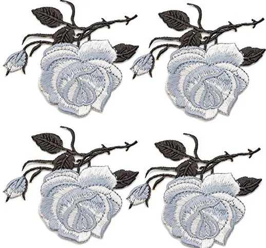  4 pezzi Patch Ricamo Fiore rosa Applique Ricamo Ferro sulle toppe Etichetta adesiva in te...