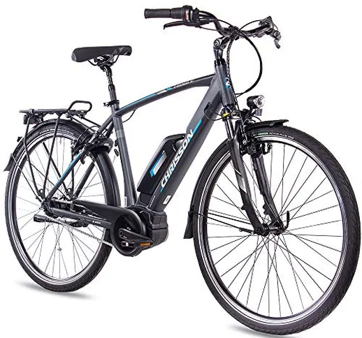 CHRISSON Bicicletta elettrica da uomo da 28 pollici – E-Rounder antracite opaco – Biciclet...