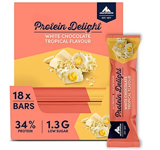 Multipower Protein Delight - Barretta proteica, Cioccolato bianco tropicale, Confezione da...