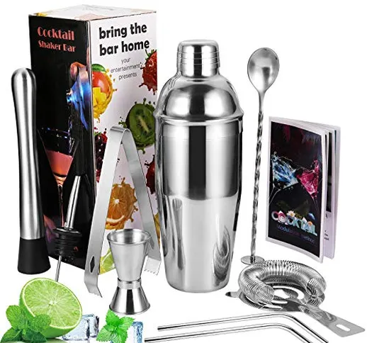 Viesap Shaker Cocktail, 9 Pcs Kit Shaker Cocktail Da Barman In Acciaio Inox, Shaker Caffè...