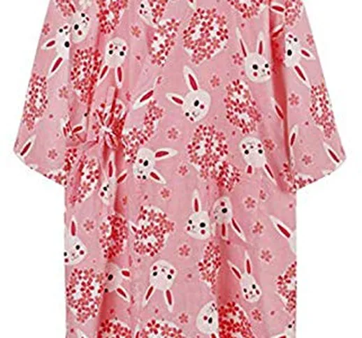 Vestaglia kimono da donna Sakura, in cotone, con stampa floreale, con cintura regolabile,...