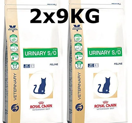 Royal Canin Urinary S/O Cat LP 34 - Mangime secco per gatti, 2 x 9 kg = 18 kg