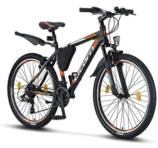 Effetto (nero/arancione), mountain bike da 26", adatta da 150 cm, cambio Shimano 21 veloci...