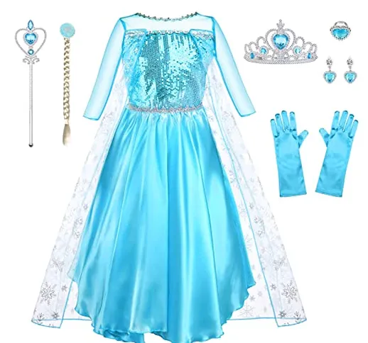 URAQT Costume da Principessa Elsa, Elsa Costume Bambina con Accessori da Principessa, Elsa...