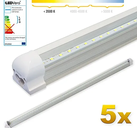 LEDVero 5x SMD LED Tubo 120cm integrato Bianco caldo - Tubo fluorescente Bianco freddoT8 G...
