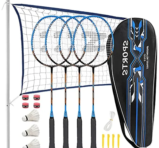 Fostoy Set di Racchette da Badminton, Racchette da Badminton Leggere in Fibra di Carbonio,...