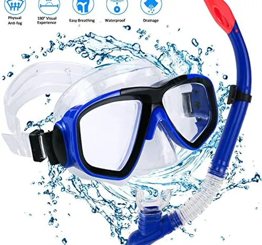 Set per Snorkeling, Diving Snorkeling Maschera Snorkeling con Panoramica a 180 Gradi e Boc...