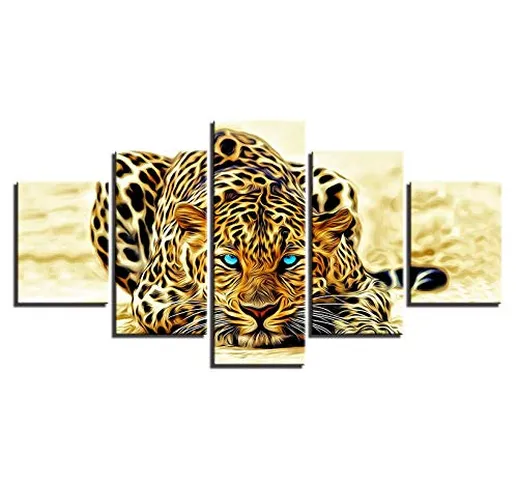 ganjue Canvas HD Prints Pictures Modern Wall Art 5 Pezzi Dipinti Animali Leopardi per Sogg...
