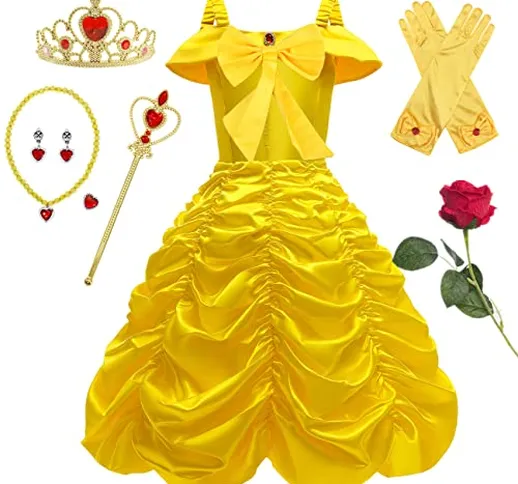 YOGLY Costume da Principessa Belle Ragazza Halloween Cosplay La Bella e la Bestia Abito da...