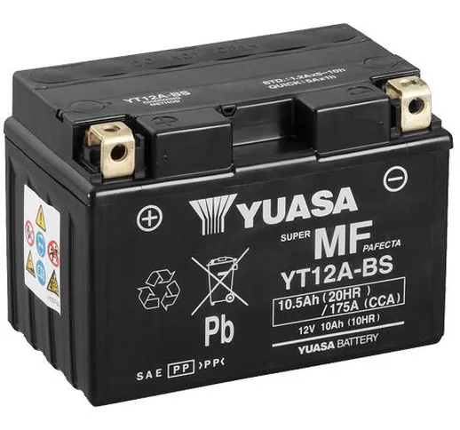 Batteria Yuasa YT12A-BS, 12 V/9,5 AH (dimensioni: 150 x 87 x 105) per Kymco Super Dink ann...