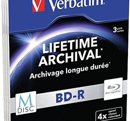 Verbatim M-Disc Bd-R Blu-Ray 25Gb 6X Speed, Custodia sottile, 3 pezzi