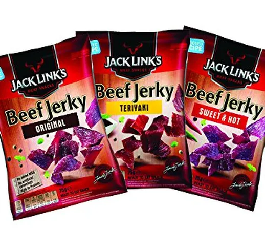 COFANETTO ASSAGGIO JACK LINK'S - 3 Snack di carne secca da 70 gr - Original, Sweet&Hot and...