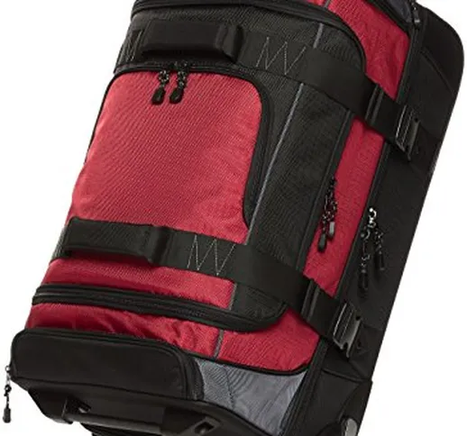 Amazon Basics - Borsone da viaggio con ruote, in Ripstop, 76 cm, 87 litri, Rosso