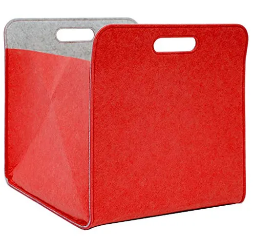 DuneDesign Scatola di Feltro 33x33x38 cm Cesto Borsa per Scaffali Ikea Kallax Rosso