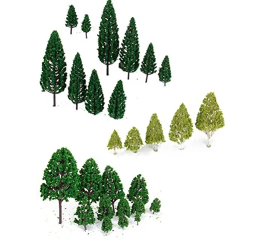 WINOMO 27pcs modello alberi in miniatura alberi treni Ferrovie scenario architettonico pae...