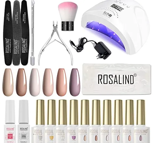 ROSALIND Kit Semipermanente Unghie Professionale con UV LED Lampada 48W, 6 Colori 10ML She...