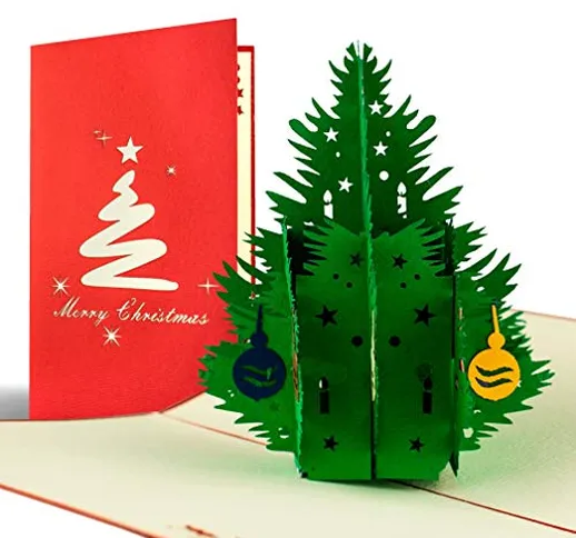 Biglietto di Natale con albero 3d a comparsa, fatto a mano, alta qualità, cartolina di aug...