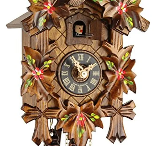 Orologio a cucù originale della Foresta Nera in vero legno, movimento meccanico con carica...