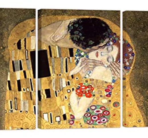 LuxHomeDecor Quado Gustav Klimt Il Bacio The Kiss 120x60 cm 3 Pezzi 60x40 cm Stampa su Tel...