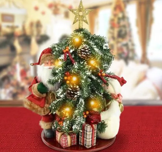 BAKAJI Albero di Natale Innevato Luminoso 6 LED con Babbo Natale E Pupazzo di Neve 50Cm