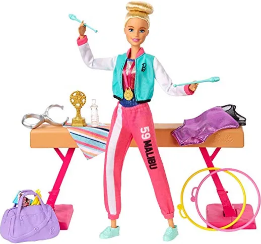 Barbie- Playset Ginnasta Bambola Snodabile con Bilanciere e Accessori Giocattolo per Bambi...