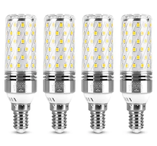 Vicloon LED E14 Mais Bulbi, 4Pcs Lampadina LED E14 12W Equivalente a 100W Alogena Bulbi, L...