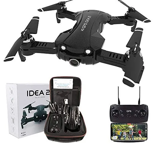 le-idea Drone GPS con Telecamera 4k, Pieghevole Mini Quadcopter 5GHz WiFi FPV Trasmissione...
