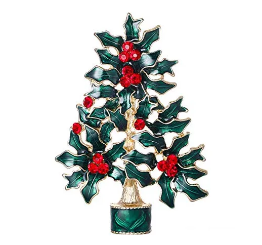 Ever Faith Festive verde albero di Natale Agrifoglio Spilla austriaco di cristallo Gold-To...