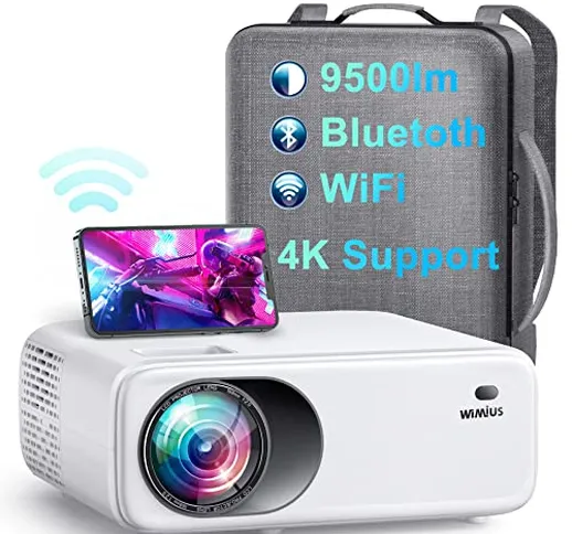 Proiettore 5G WiFi Bluetooth, 9500 Lumen 1080P Full HD, WiMiUS Videoroiettore Supporta 4K...