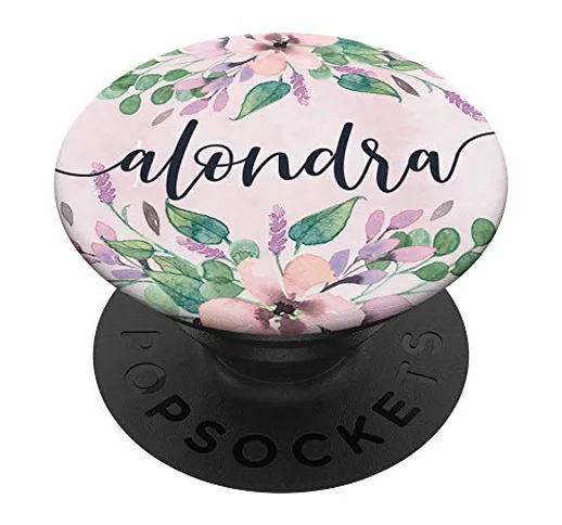 Alondra - Acquerello rosa floreale nome personalizzato PopSockets PopGrip: Impugnatura per...