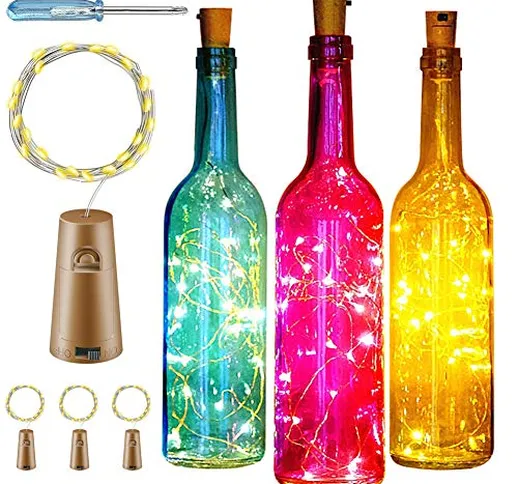 Luci per Bottiglie,4 Pezzi 20LED Luci a catena a LED bottiglie vetro,Luci a corda romantic...