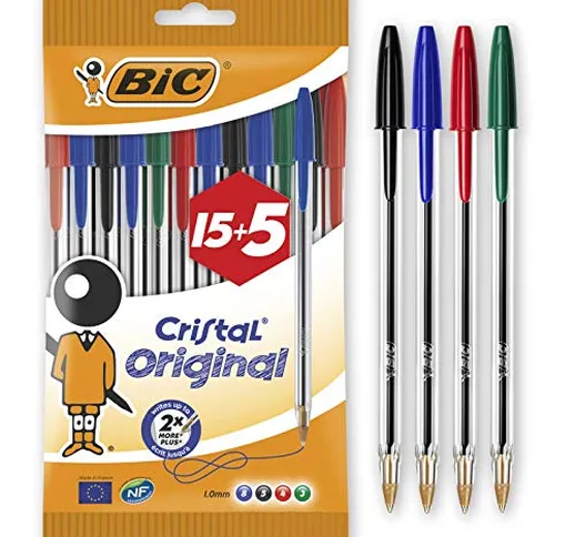 BIC Cristal Penna a sfera 1,0 mm Pack of 15 + 5 Free Assorted