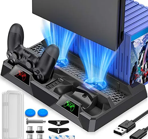 BEBONCOOL Supporto PS4 con Ventola di Raffreddamento, All-in-One Ricarica Supporto a Doppi...