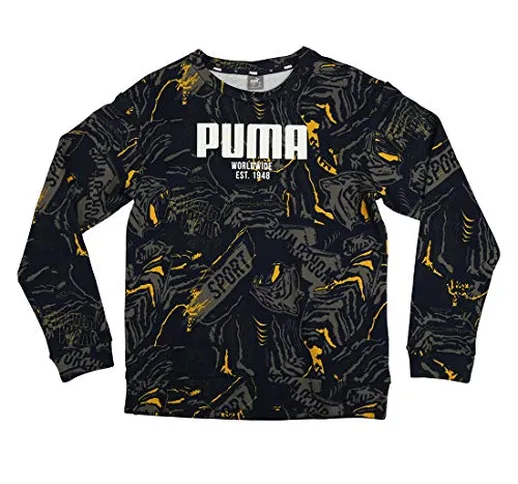 Puma Alpha AOP Crew FL B, Felpa Bambino, Peacoat, 110