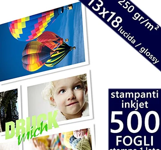 Confezione 500 fogli Carta fotografica 13x18 Premium Foto Glossy lucida 250 gr. per Stampa...