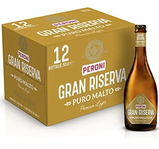 Peroni Birra Gran Riserva Puro Malto, Cassa Birra con 12 Birre in Bottiglia da 50 cl, 6 L,...