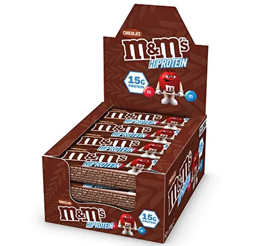 Mars 12 barrette proteiche m&m's high protein bar da 51 grammi, gusto cioccolato, con 15 g...