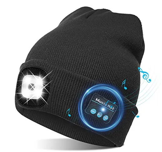 TAGVO Bluetooth 5.0 Cappello Berretti LED, Altoparlante Stereo Incorporato e Microfono, In...