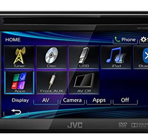 JVC KW-V20BTE Autoradio Doppio DIN DVD, DivX, USB 1A, Bluetooth Integrato, Nero/Multicolor...