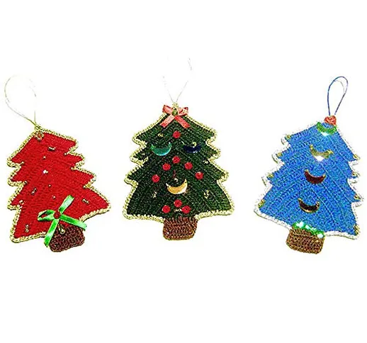 Set 3 alberelli all'uncinetto per l'albero di Natale - Dimensioni: 9 cm x 13 cm H - Handma...