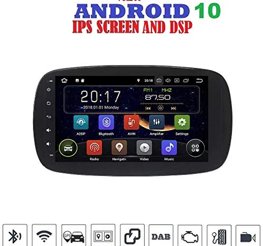 ANDROID 10 GPS USB WI-FI Bluetooth autoradio navigatore compatibile con Smart Fortwo W453,...