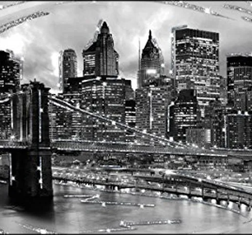 Deco Italia Quadro Moderno New York con Glitter Argento – Manhattan Black | 160 x 80 cm