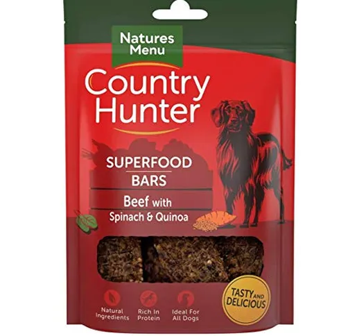 Natures Menu Country Hunter - Barrette al manzo con spinaci e quinoa per cani (100g) (Mult...