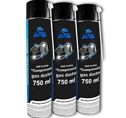 3 x AAB Bombolette Spray d’Aria Compressa 750ml per Pulire PC, Tastiera, Stampanti, Televi...