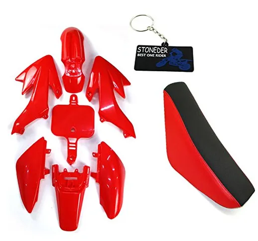 Stoneder plastica carenatura nero-rosso Tall schiuma sella per XR50 CRF50 Pit Dirt bike 50...