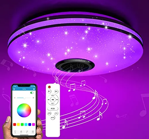 TESECU Plafoniera LED Soffitto Dimmerabile,Starlight Lampada Soffitto con Altoparlante Blu...